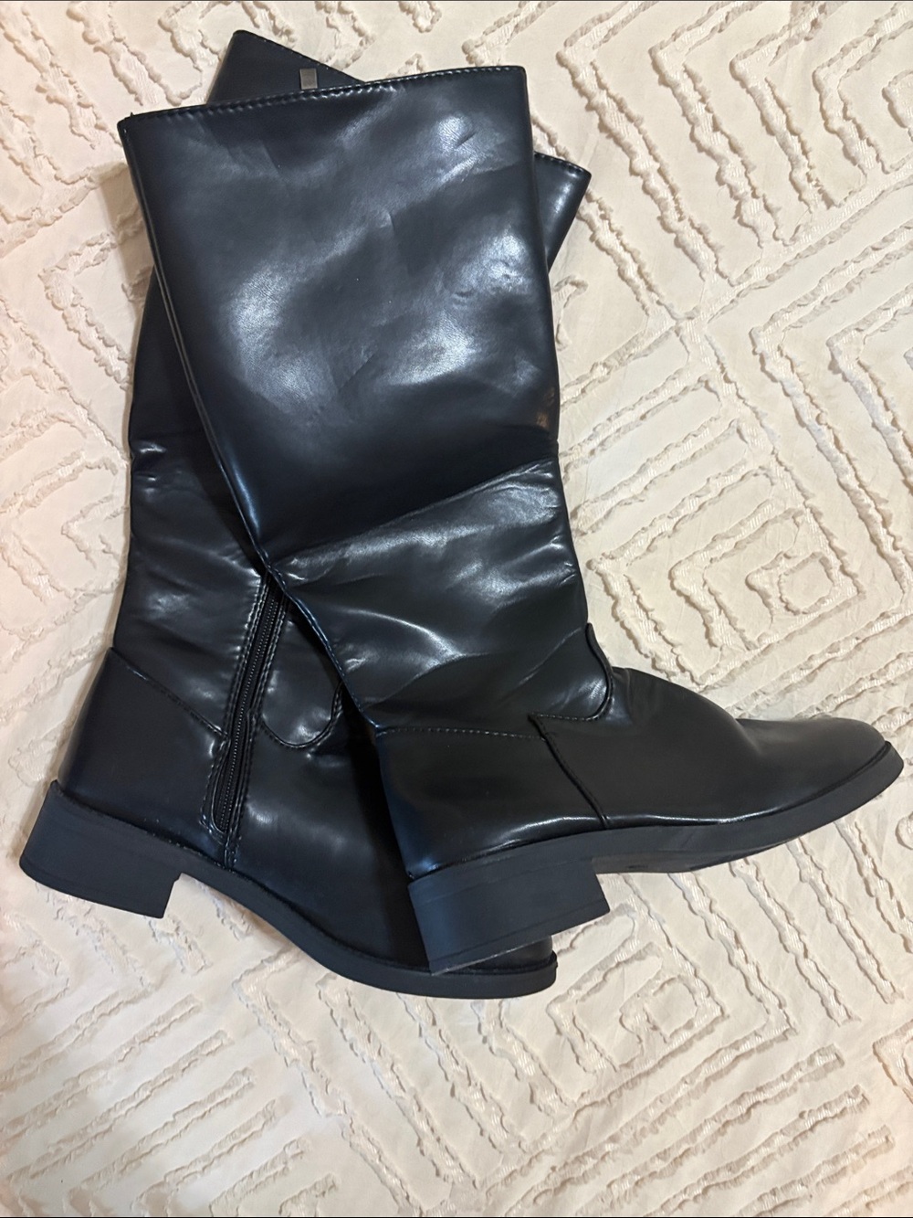 Girls Black Mid-Calf Leather Heeled Boots - Sleek Everyday Style